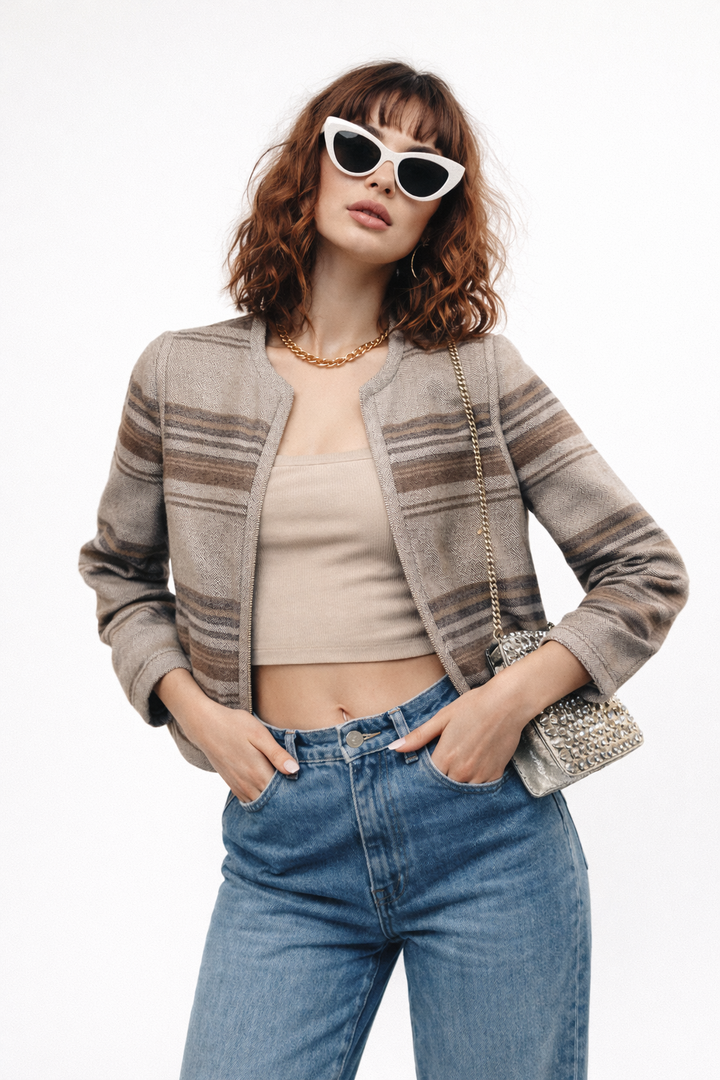 Vintage Phil Carry Neutral Striped Crop Jacket