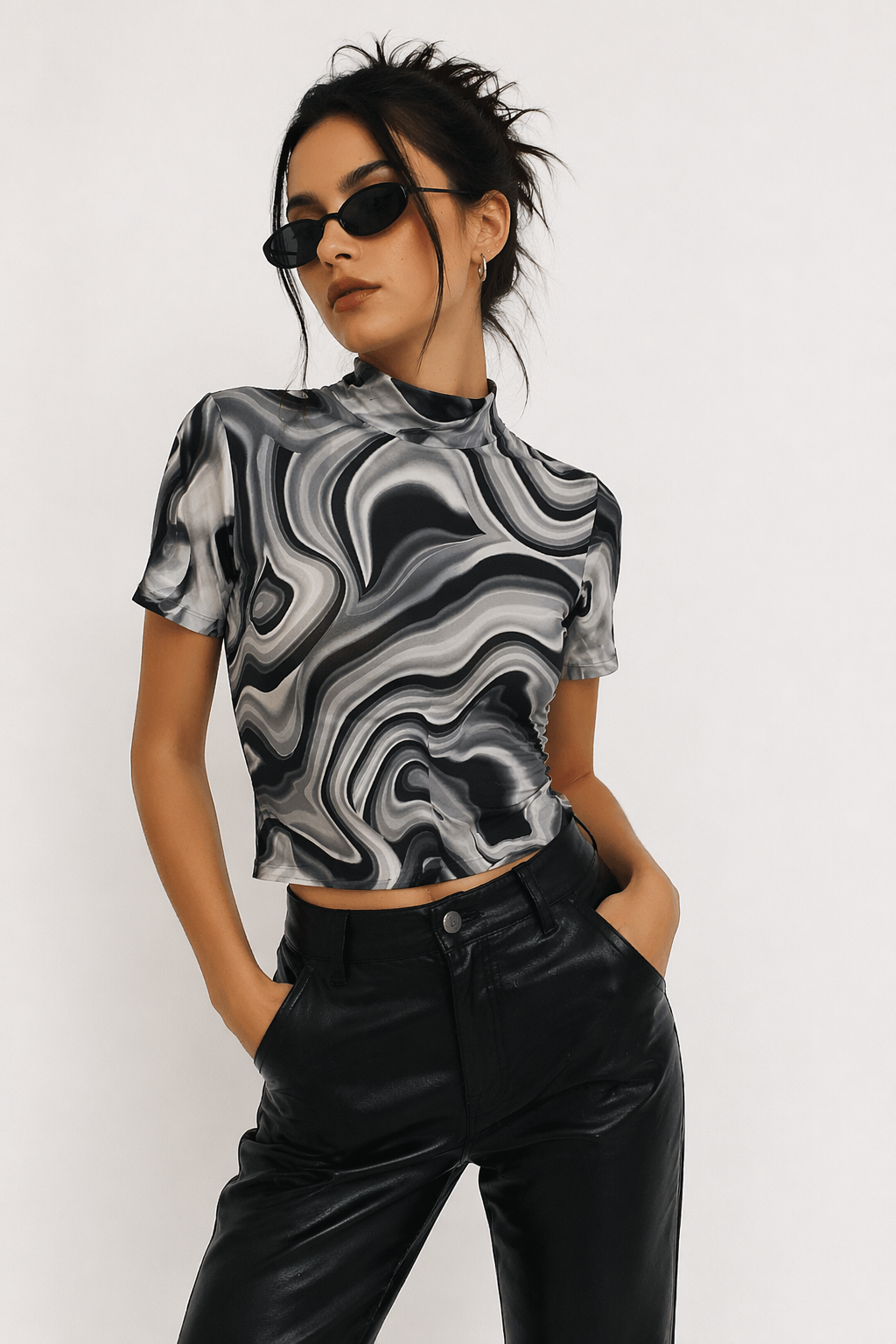 90s Midnight Marble Mock Neck Top
