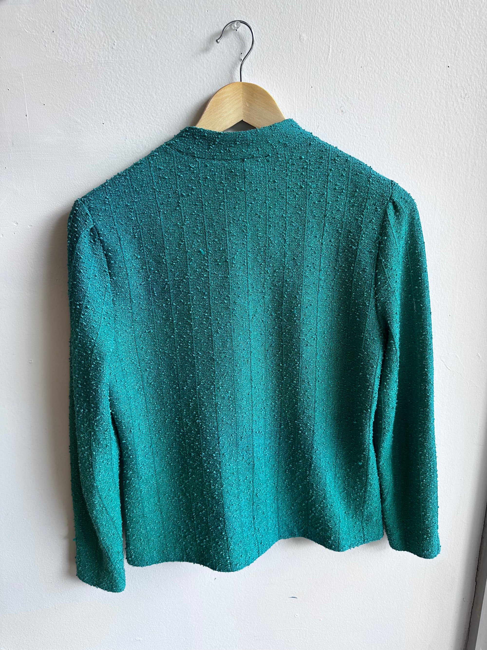 Vintage Leslie Fay Teal Bouclé Button-Up Jacket – Size Medium