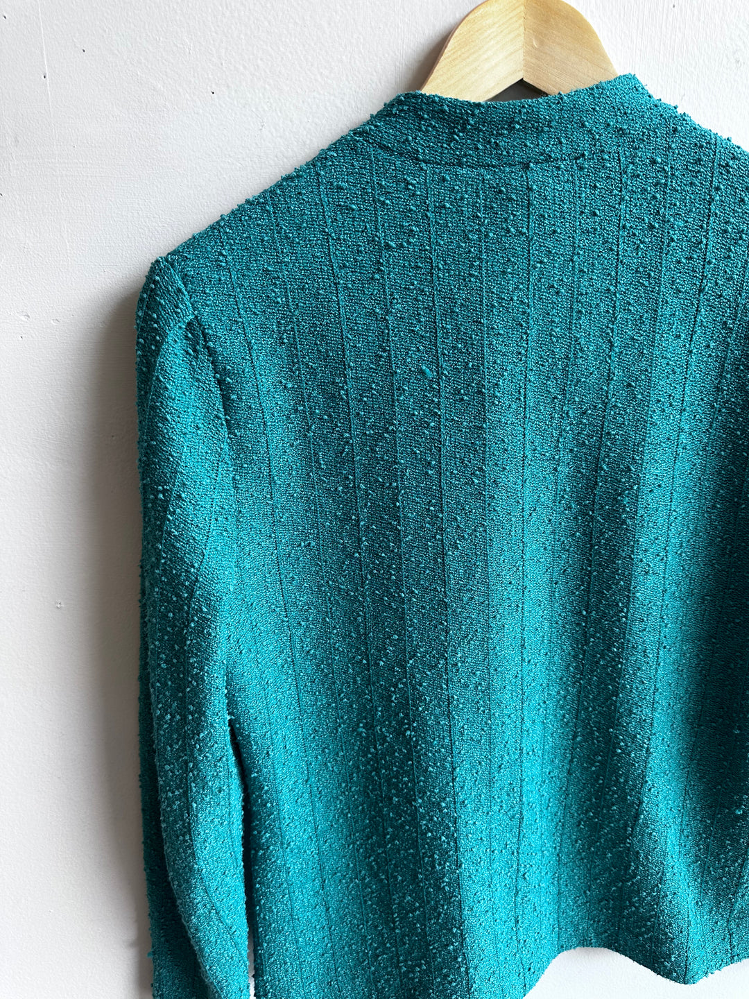 Vintage Leslie Fay Teal Bouclé Button-Up Jacket – Size Medium