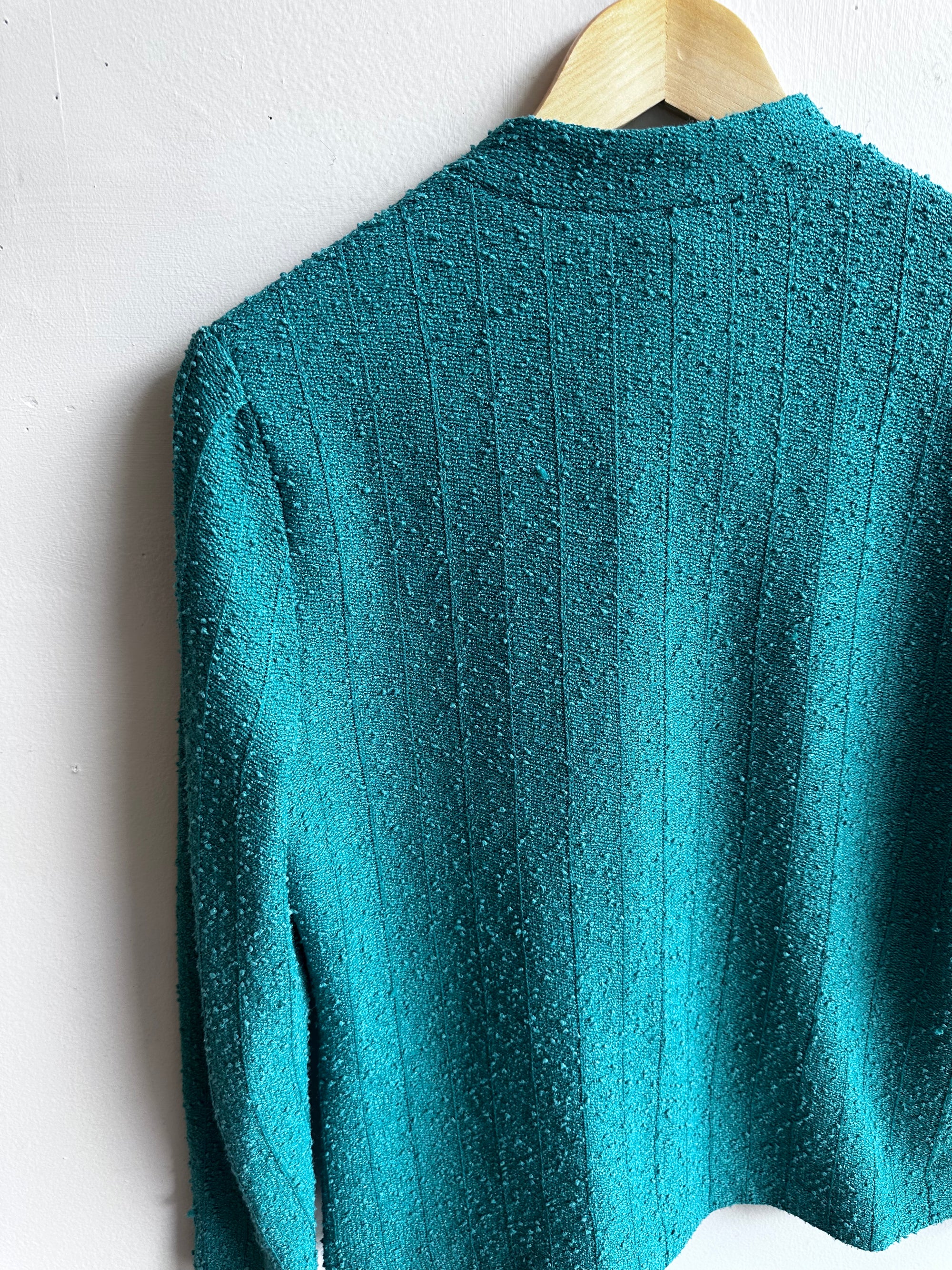 Vintage Leslie Fay Teal Bouclé Button-Up Jacket – Size Medium