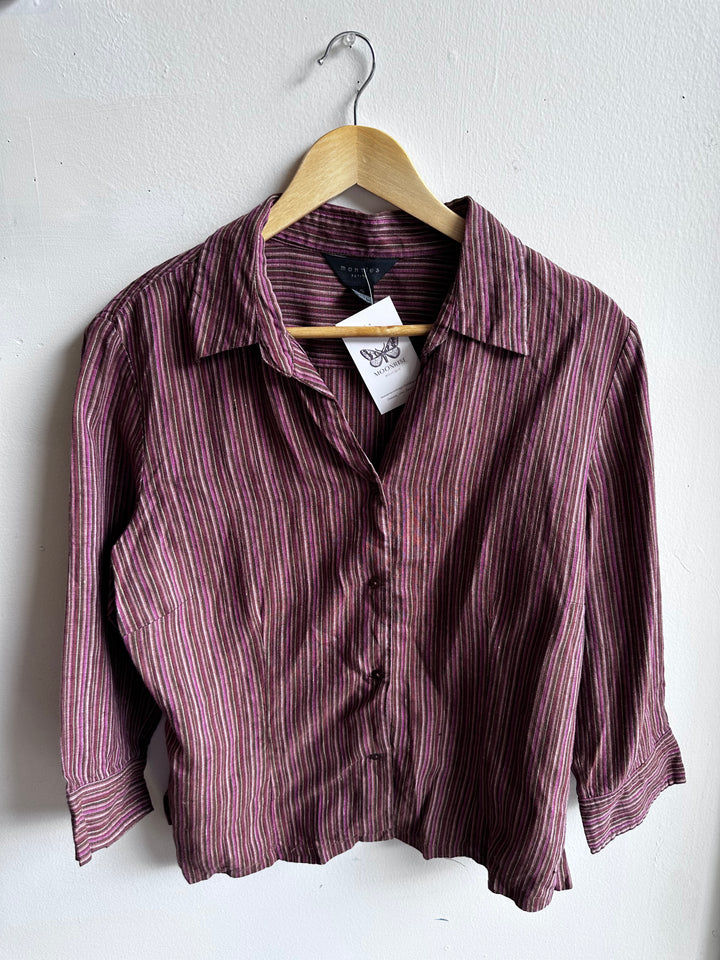 Vintage Mantles 100% Linen Striped Button-Up – Size Large
