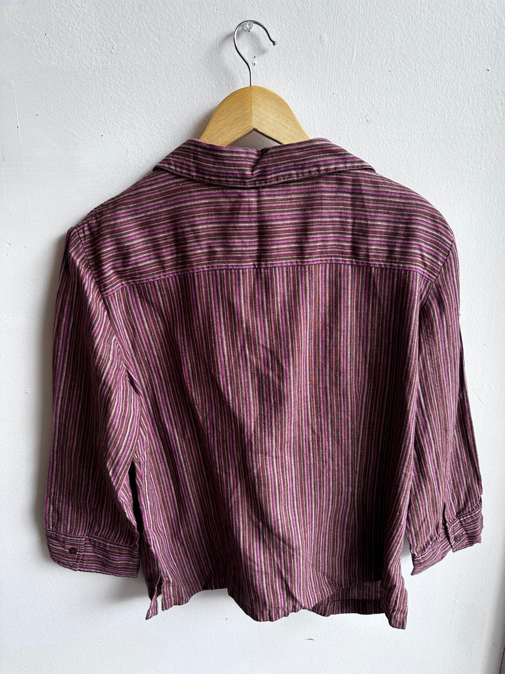 Vintage Mantles 100% Linen Striped Button-Up – Size Large
