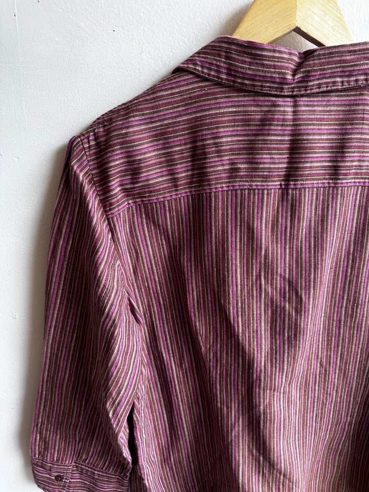 Vintage Mantles 100% Linen Striped Button-Up – Size Large