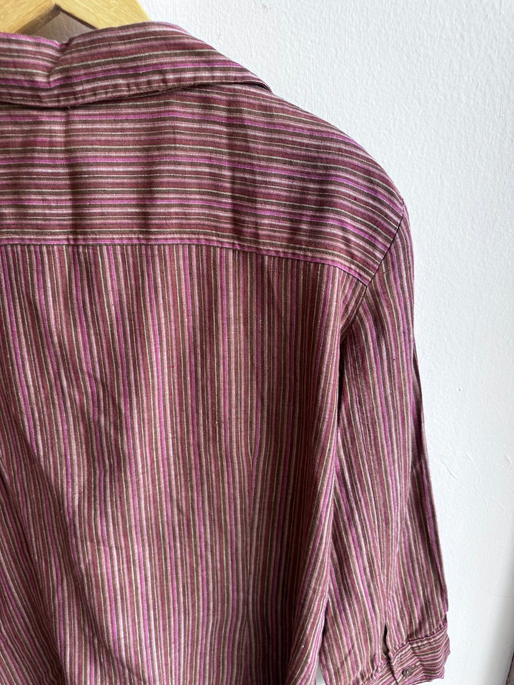 Vintage Mantles 100% Linen Striped Button-Up – Size Large