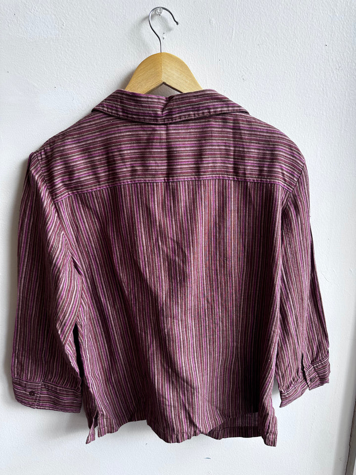 Vintage Mantles 100% Linen Striped Button-Up – Size Large