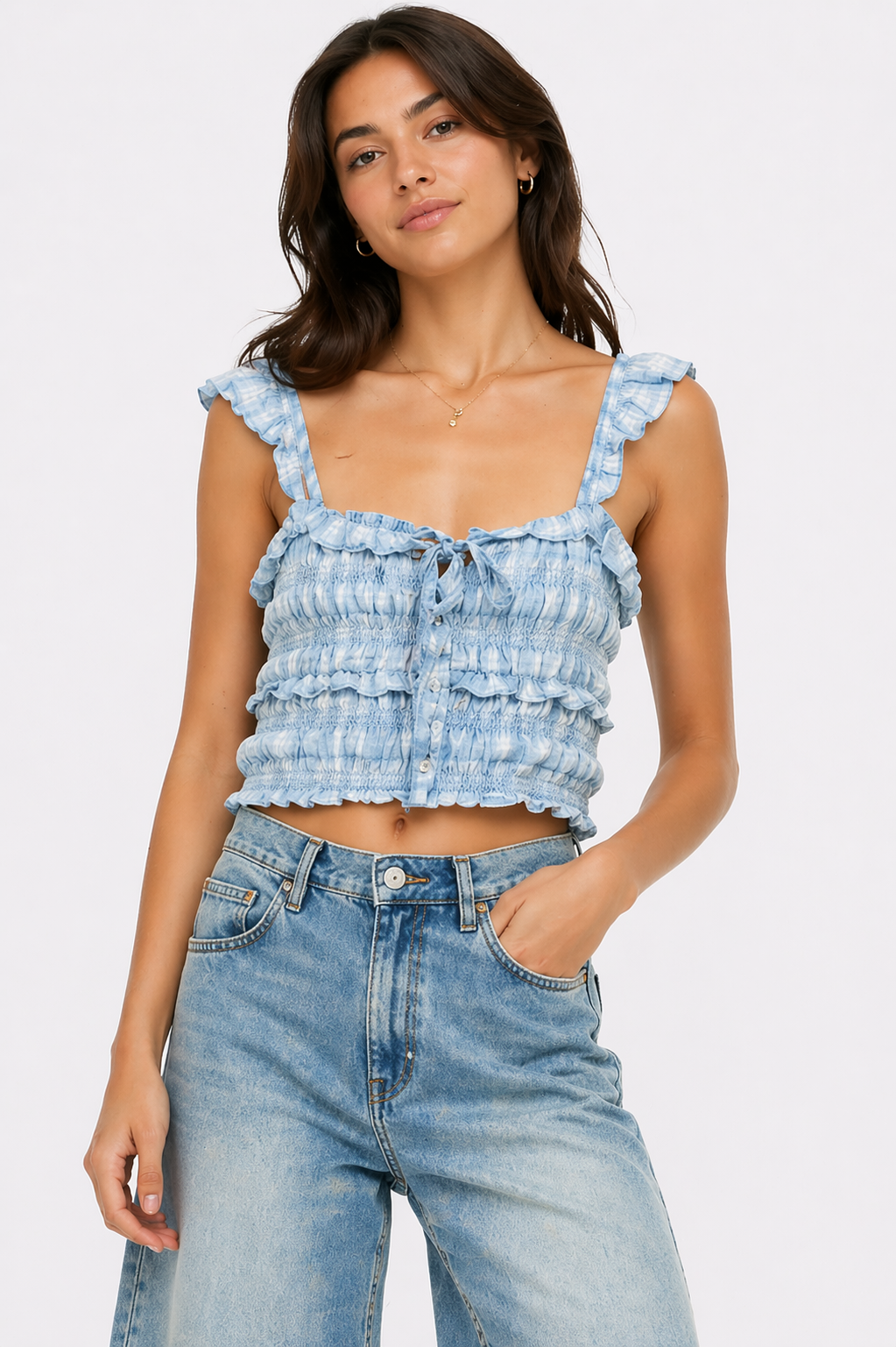 AE Smocked Ruffle Crop Top