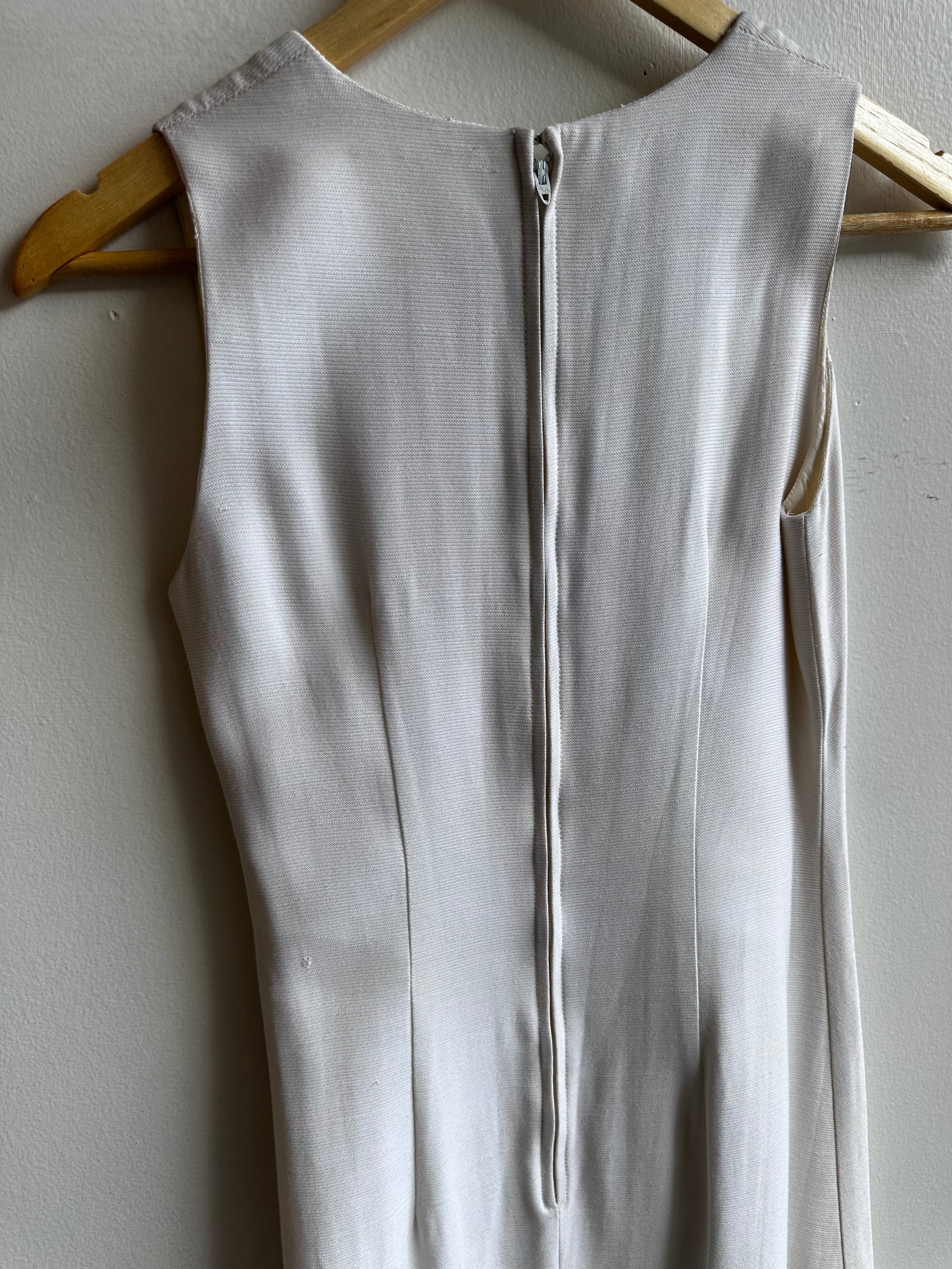 Vintage 60s Cream Shift Dress with Scroll Hem Detail – Size Medium