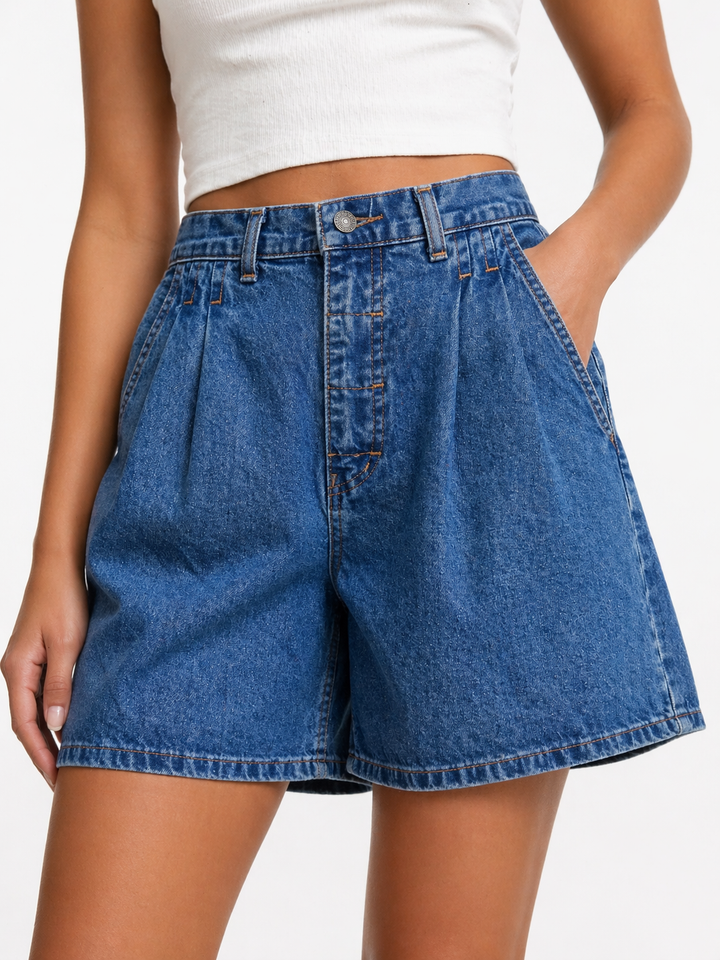 Vintage French Dressing Pleated Denim Shorts