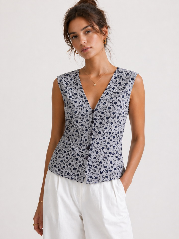 Vintage Midnight Meadow Button Up Vest