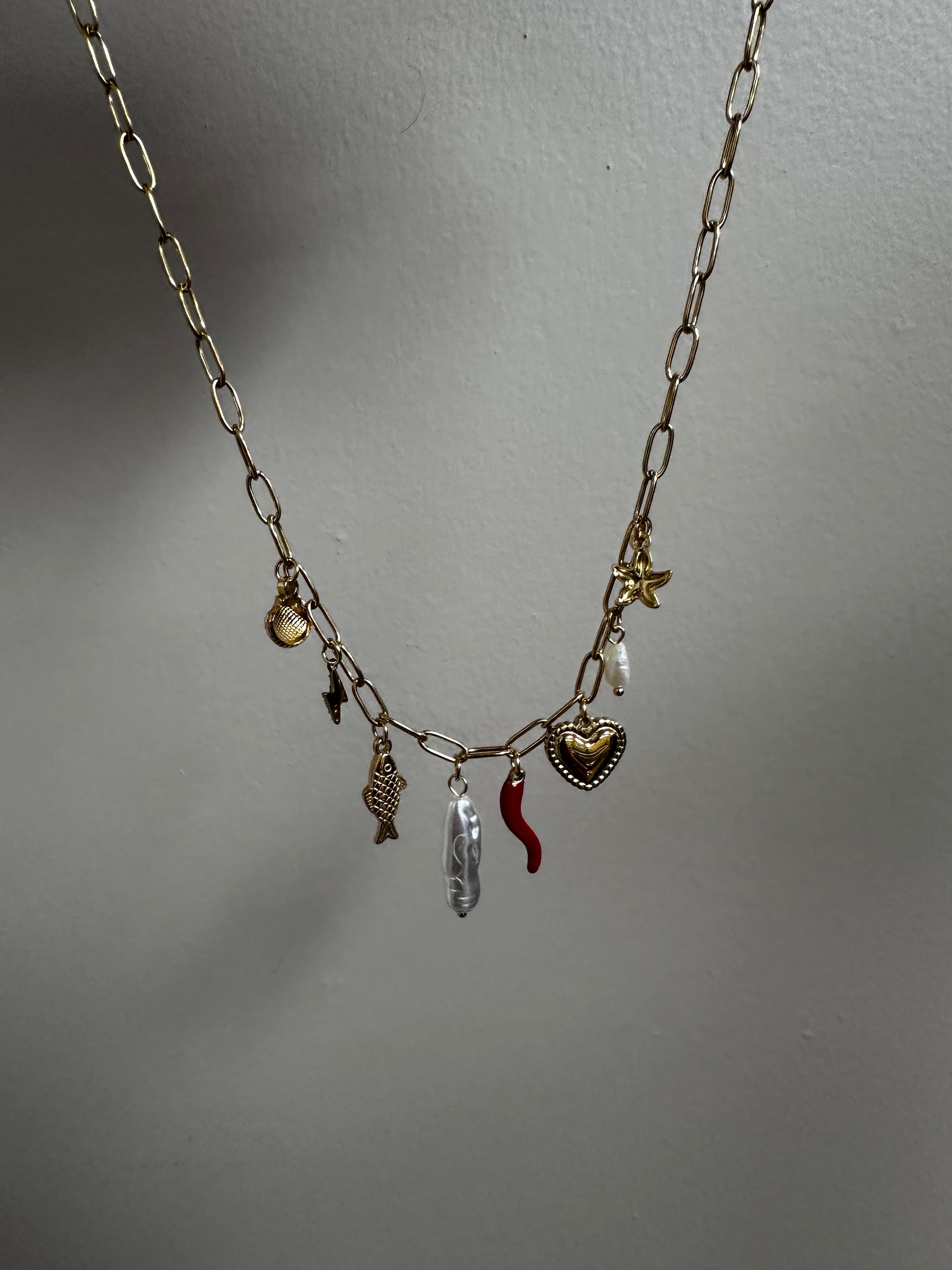 Golden Sea Charm Necklace with Pearls & Talisman Details