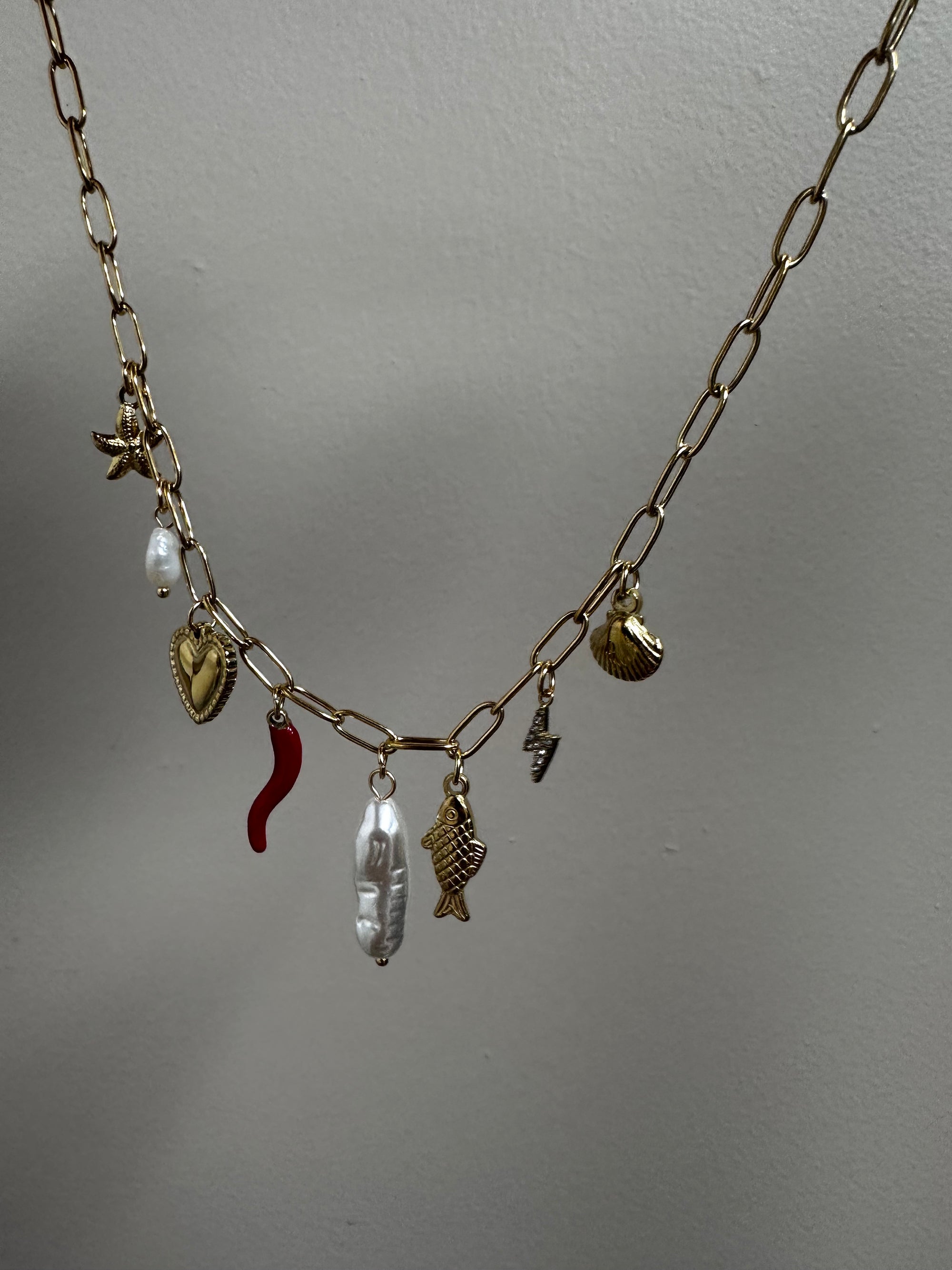 Golden Sea Charm Necklace with Pearls & Talisman Details