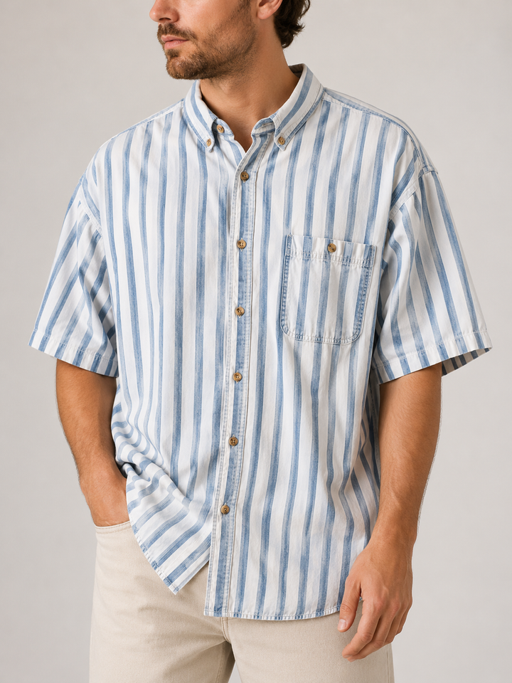 Vintage Blue Stripe Button-Up