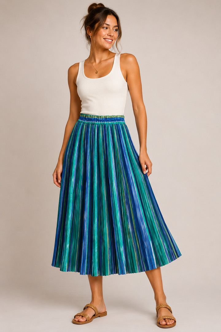 Ocean Breeze Pleated Midi Skirt