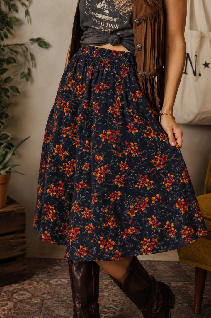 Autumn Bloom Vintage Midi Skirt