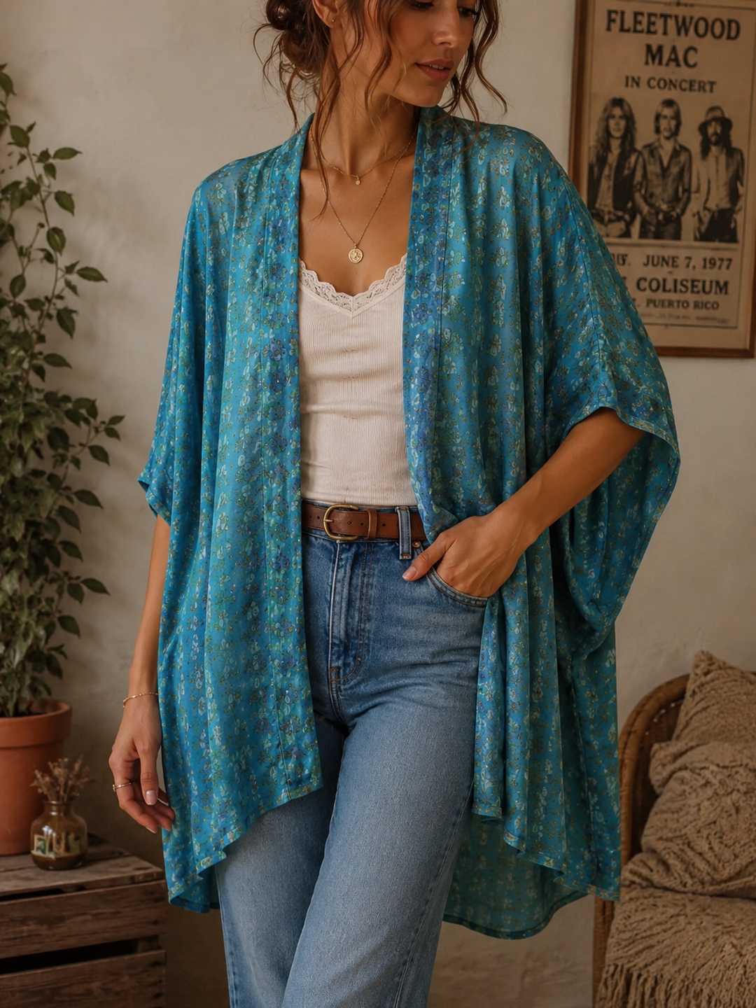 Sea Glass 100% Silk Boho Kimono