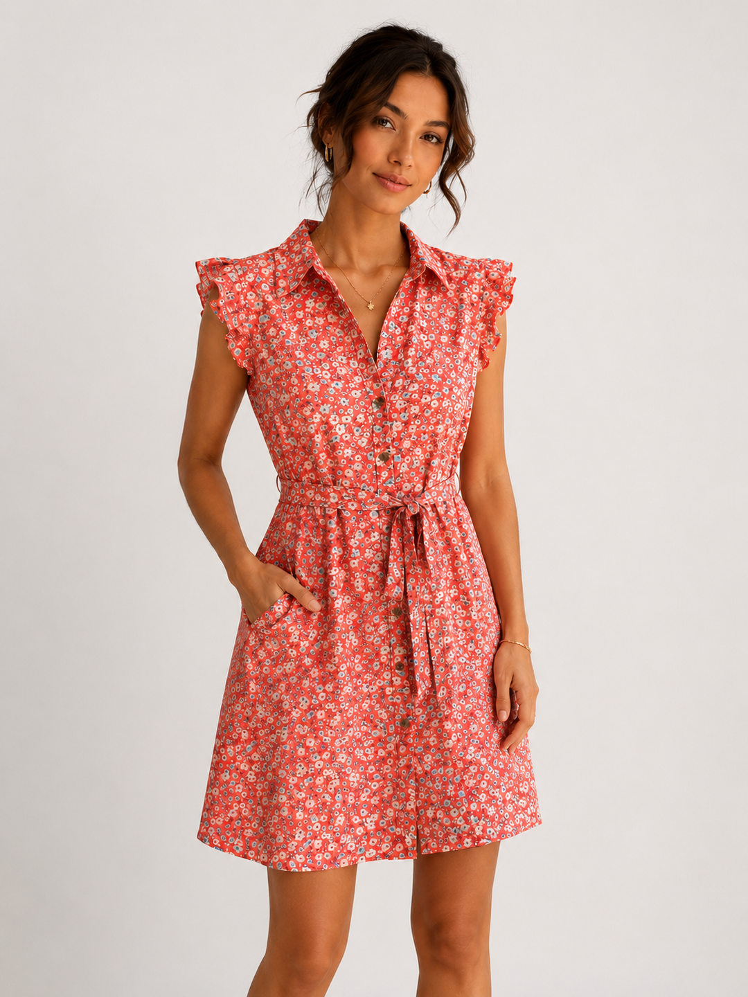 Coral Meadow Shirt Dress