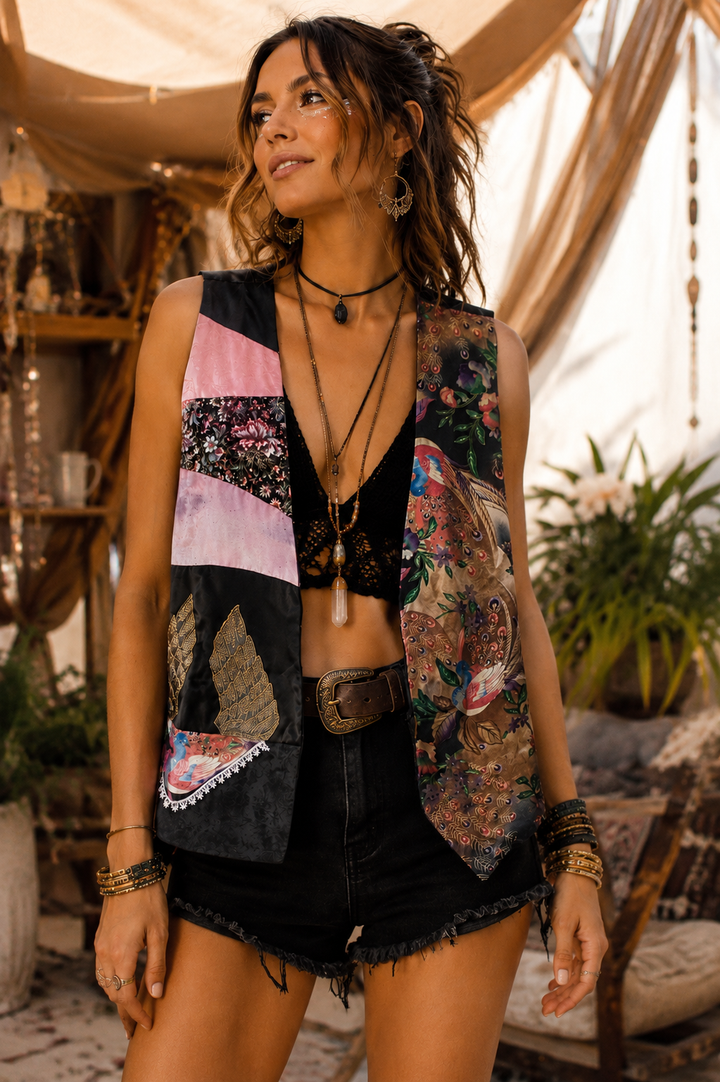 Peacock Patchwork Vest - Handmade