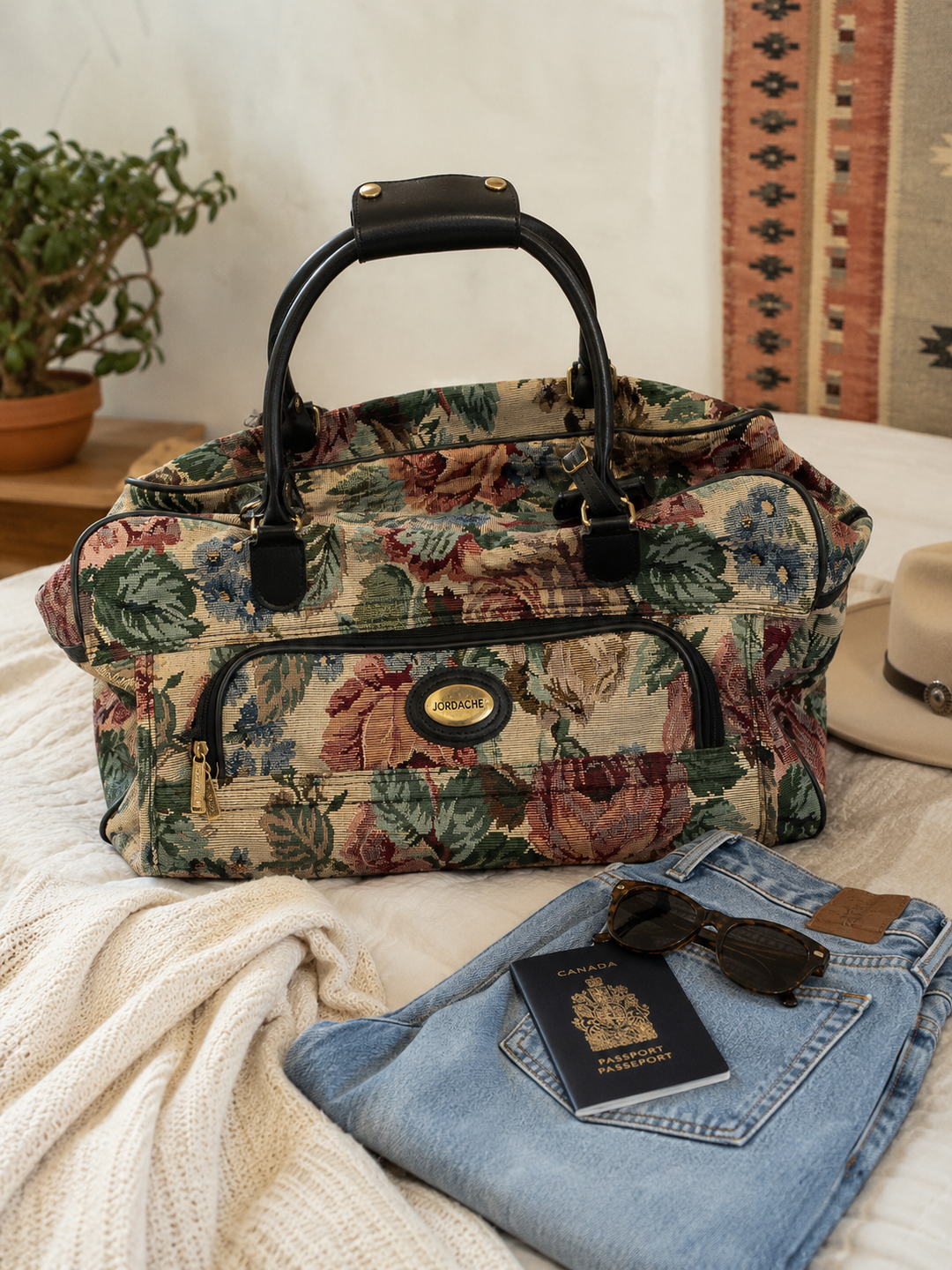 Vintage Jordache Floral Tapestry Weekender Bag