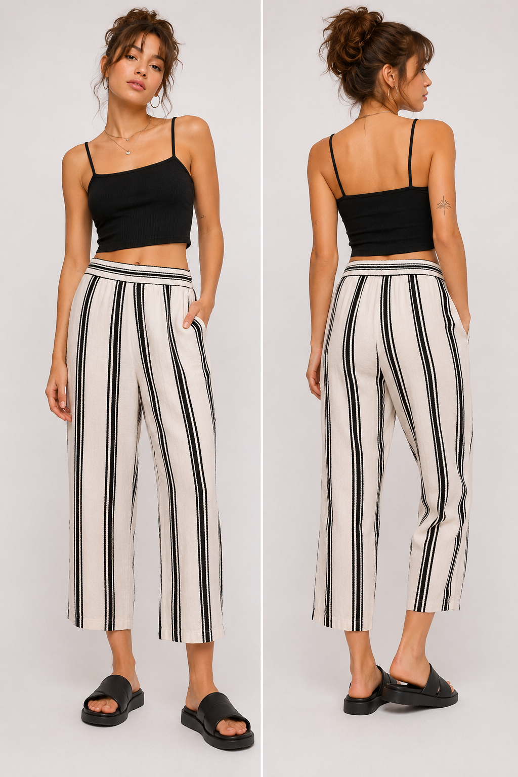 Linen Blend Stripe Cropped Pant