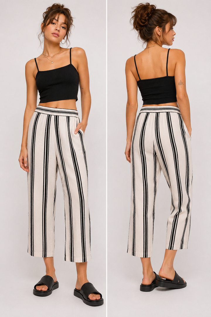 Linen Blend Stripe Cropped Pant