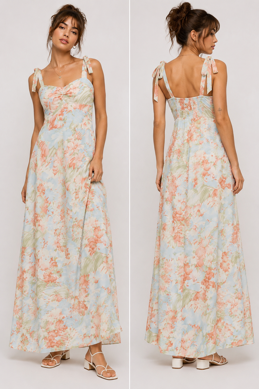 Pastel Floral Tie Strap Maxi Dress