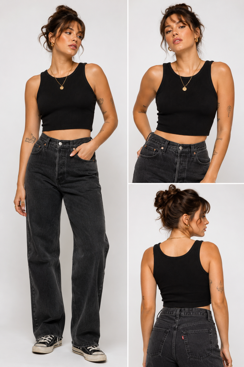 One step Up Ribbed Black Crop Tank