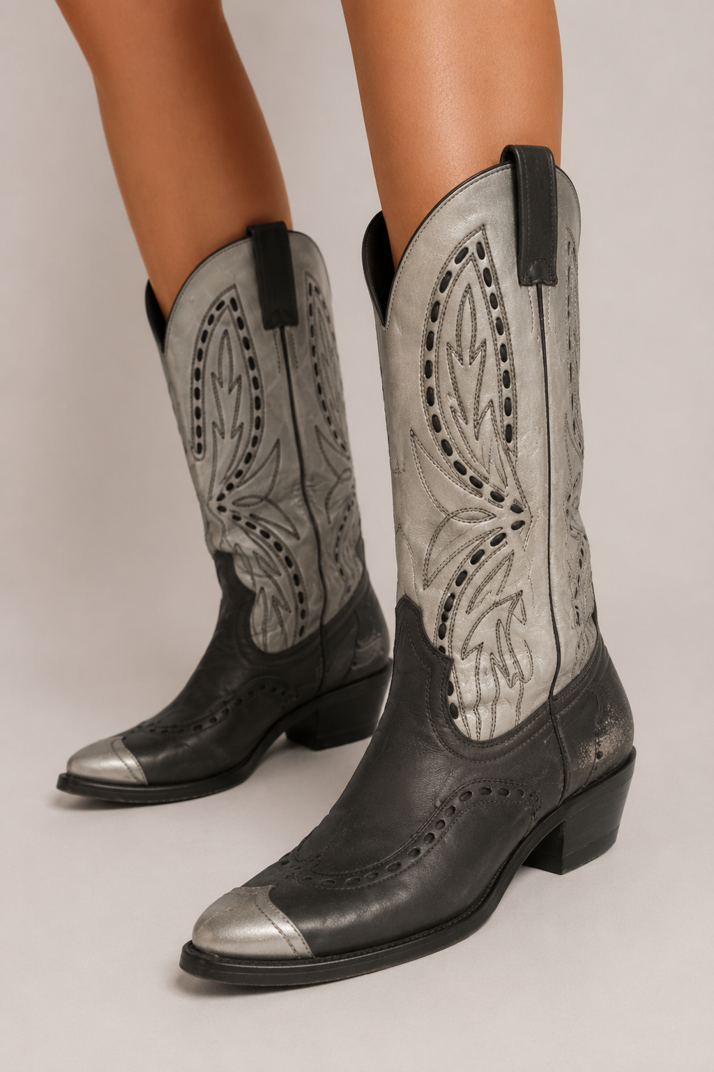 Vintage Black & Silver Western Cowboy Boots