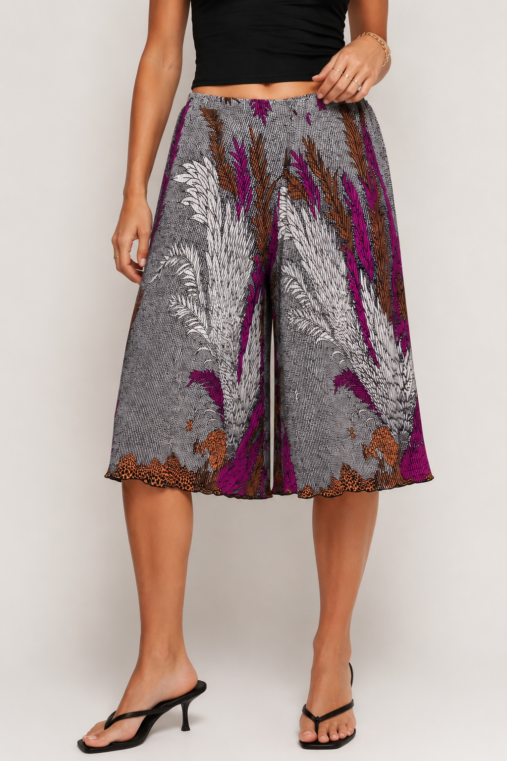 Vintage Feather Print Culottes