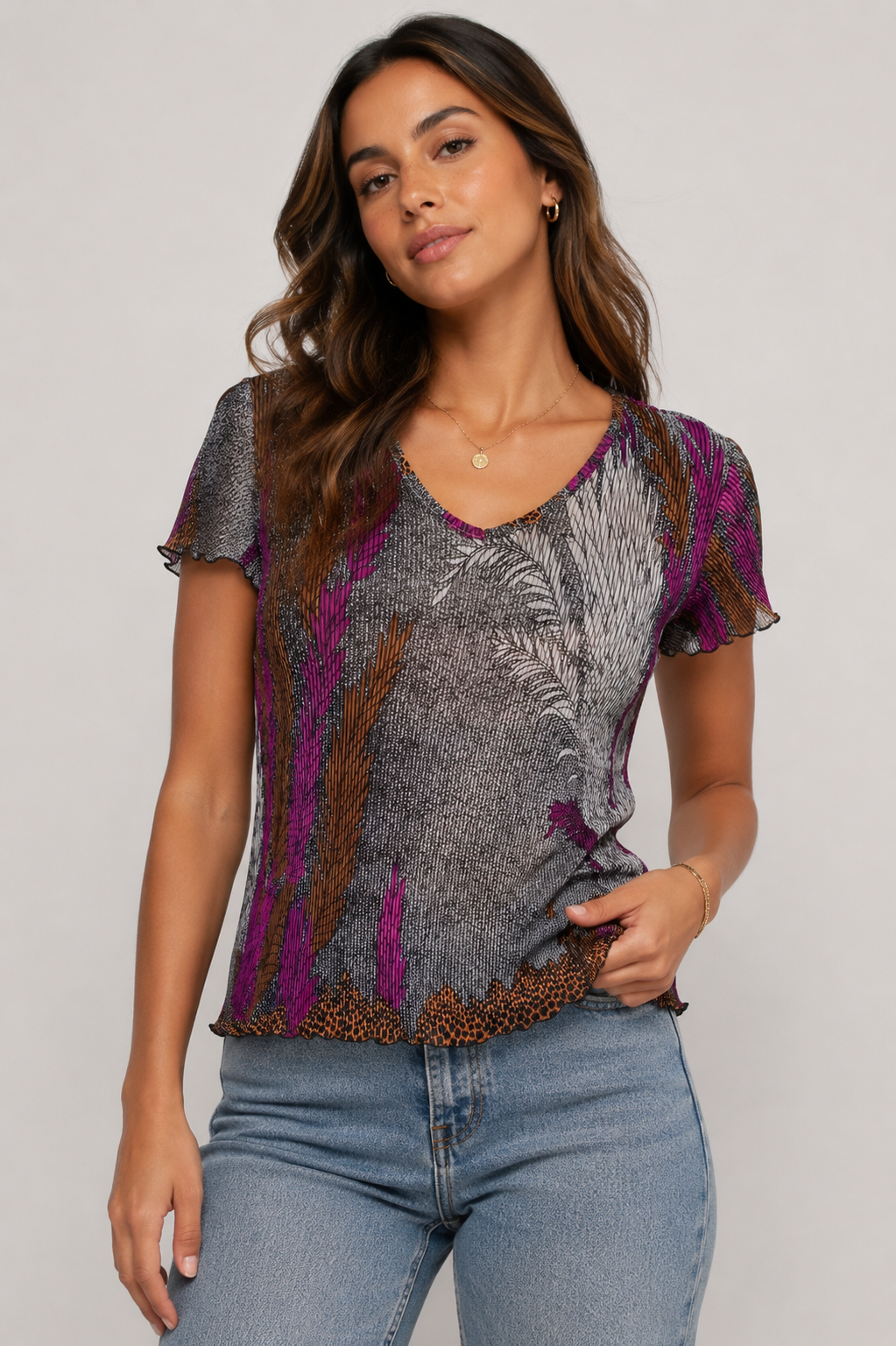 Vintage Feather Print Top