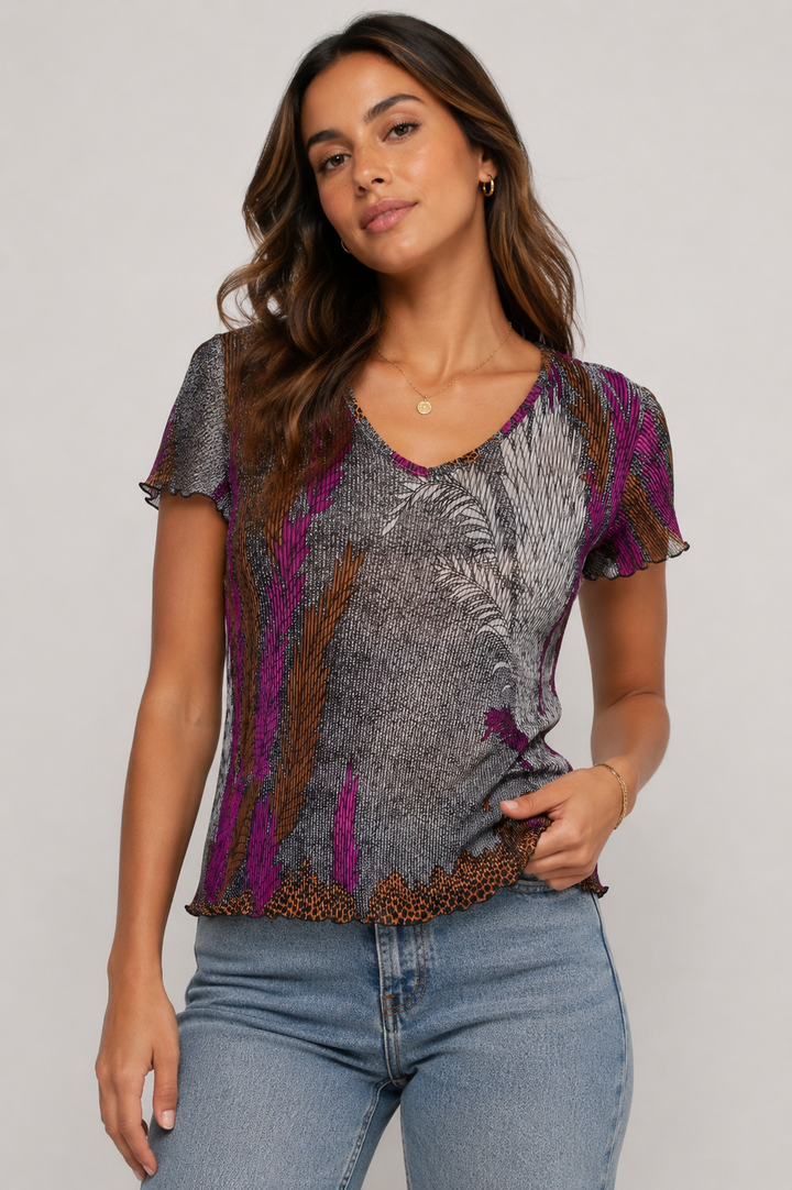 Vintage Feather Print Top