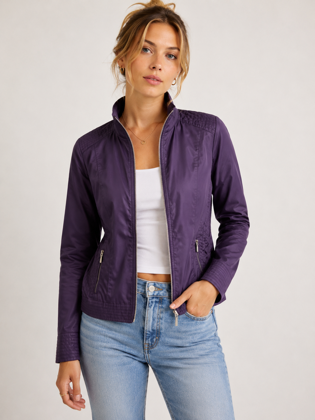 Chic Plum Zip-up Utility Jacket