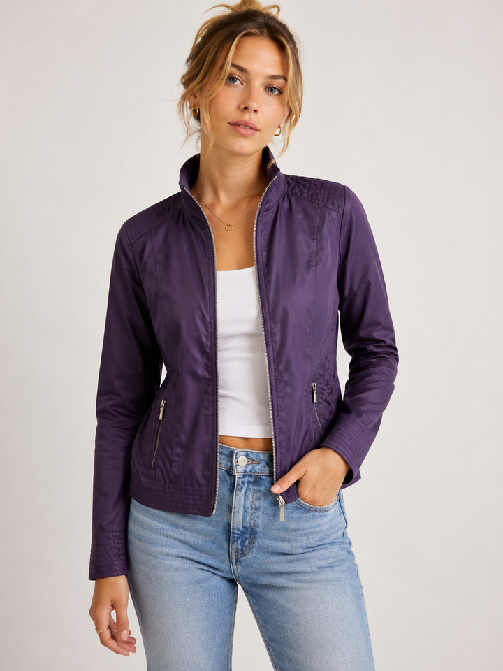 Chic Plum Zip-up Utility Jacket