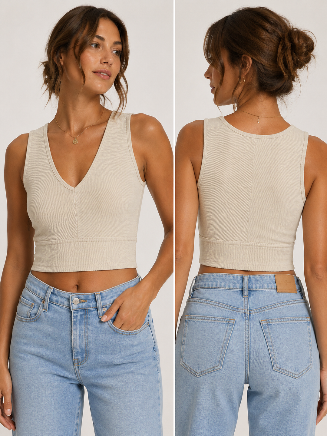 Poof New York Textured V-Neck Crop Top
