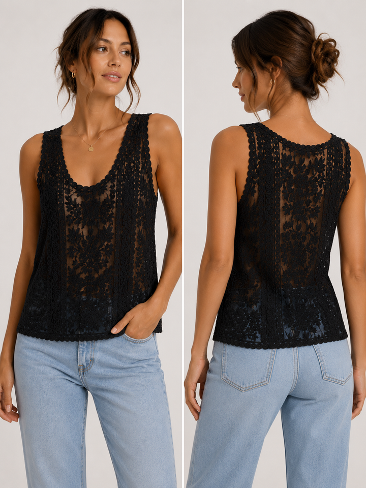 Boho Black Lace Top