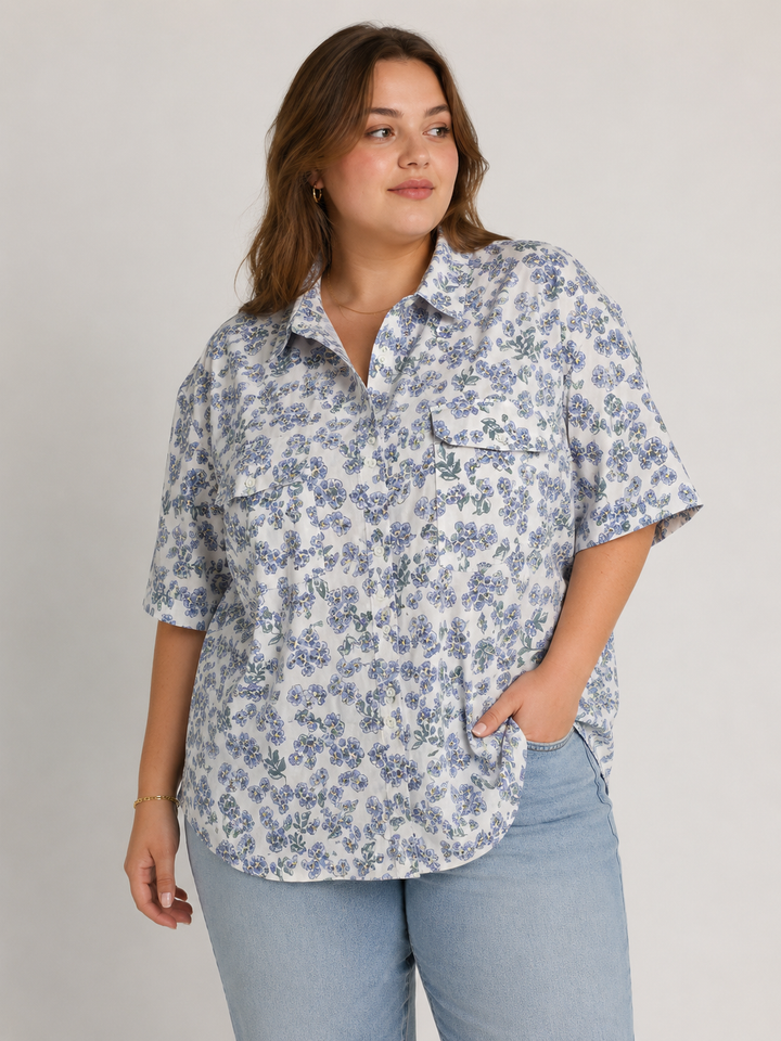 Vintage Blue Floral Blouse