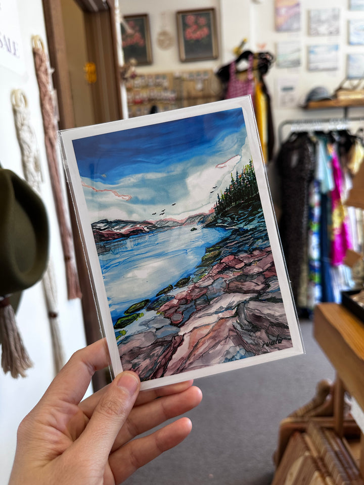 Rocky Shore Reflections – Art Card by Ruala (Fruitvale, BC)