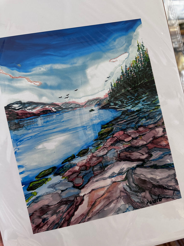 Rocky Shore Reflections – Art Print by Ruala (Fruitvale, BC)