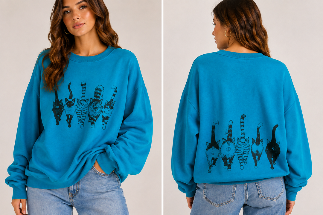Turquoise Cat Graphic Sweatshirt