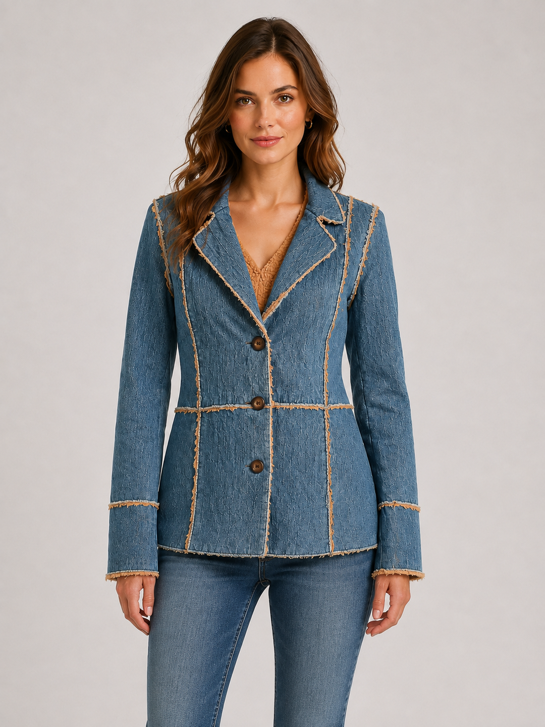 Raw Edge Denim Sherpa Blazer Jacket
