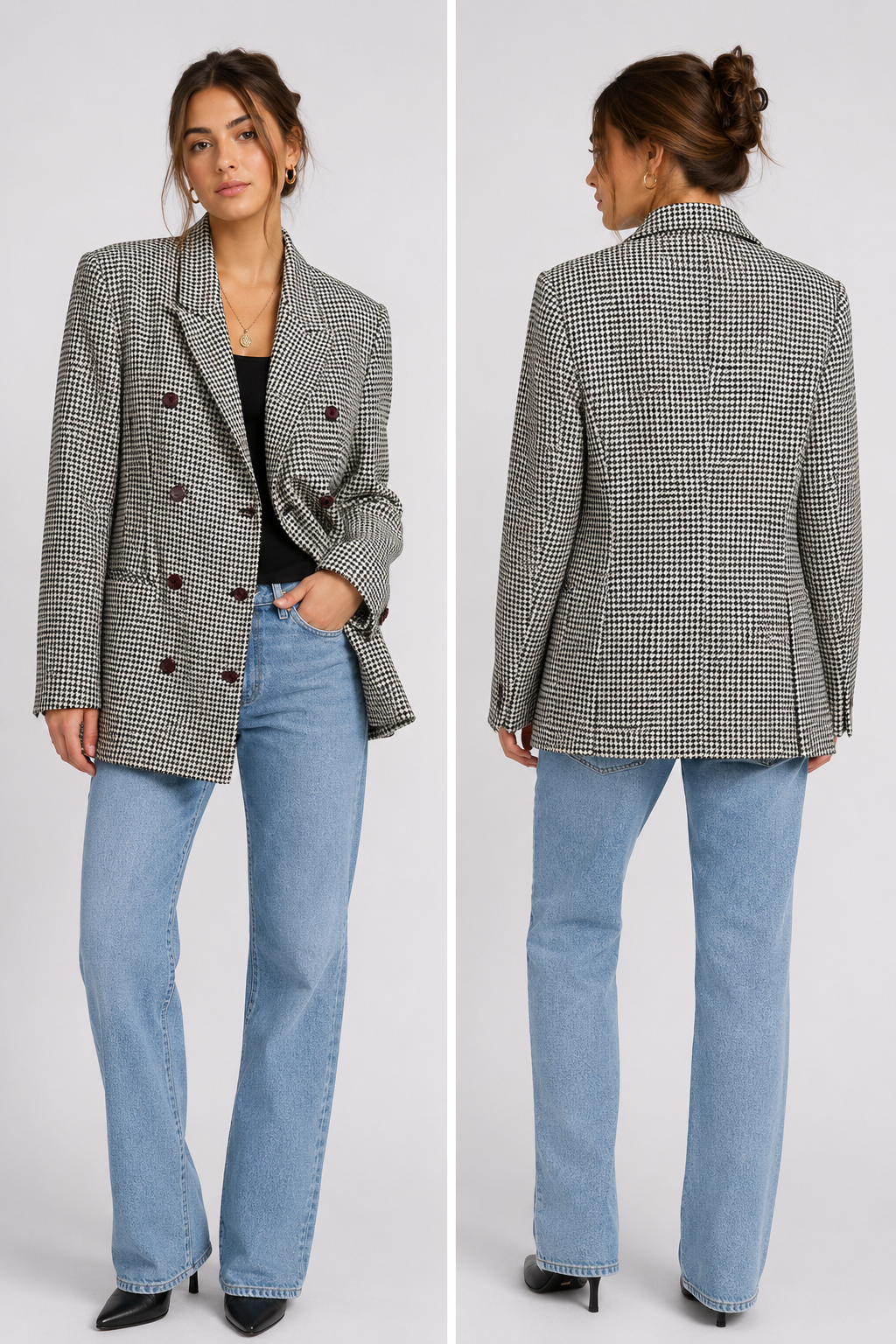Vintage Houndstooth Double Breasted Blazer