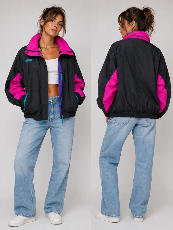 Vintage Columbia Black + Hot Pink Windbreaker Jacket