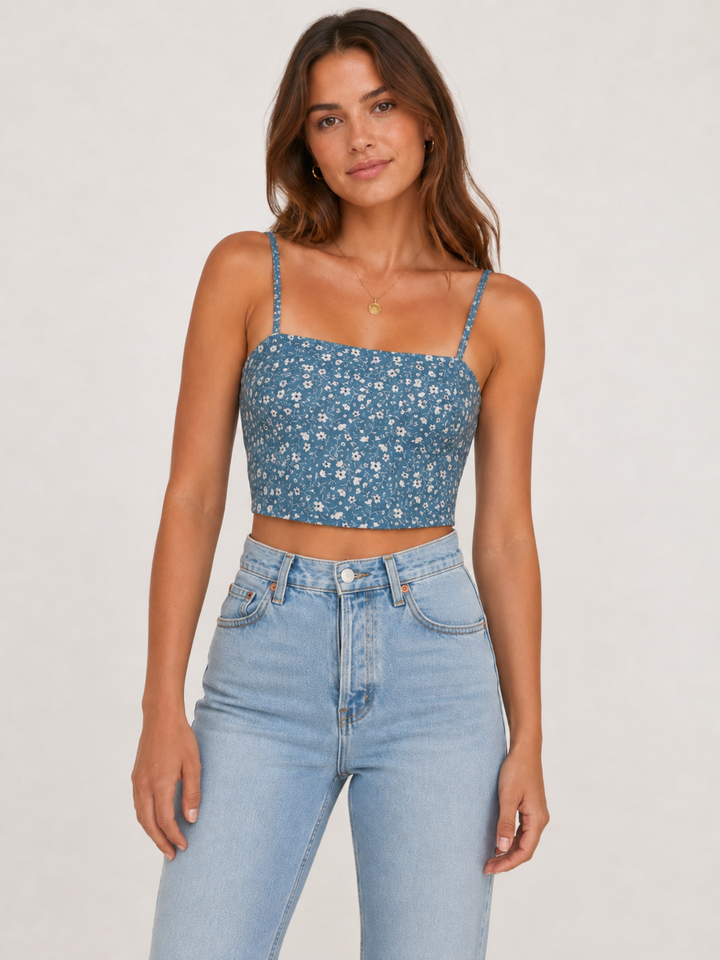 Blue Ditsy Floral Cropped Cami