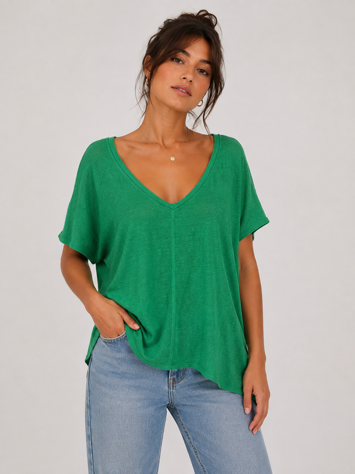 100% Linen Relaxed V-Neck Tee
