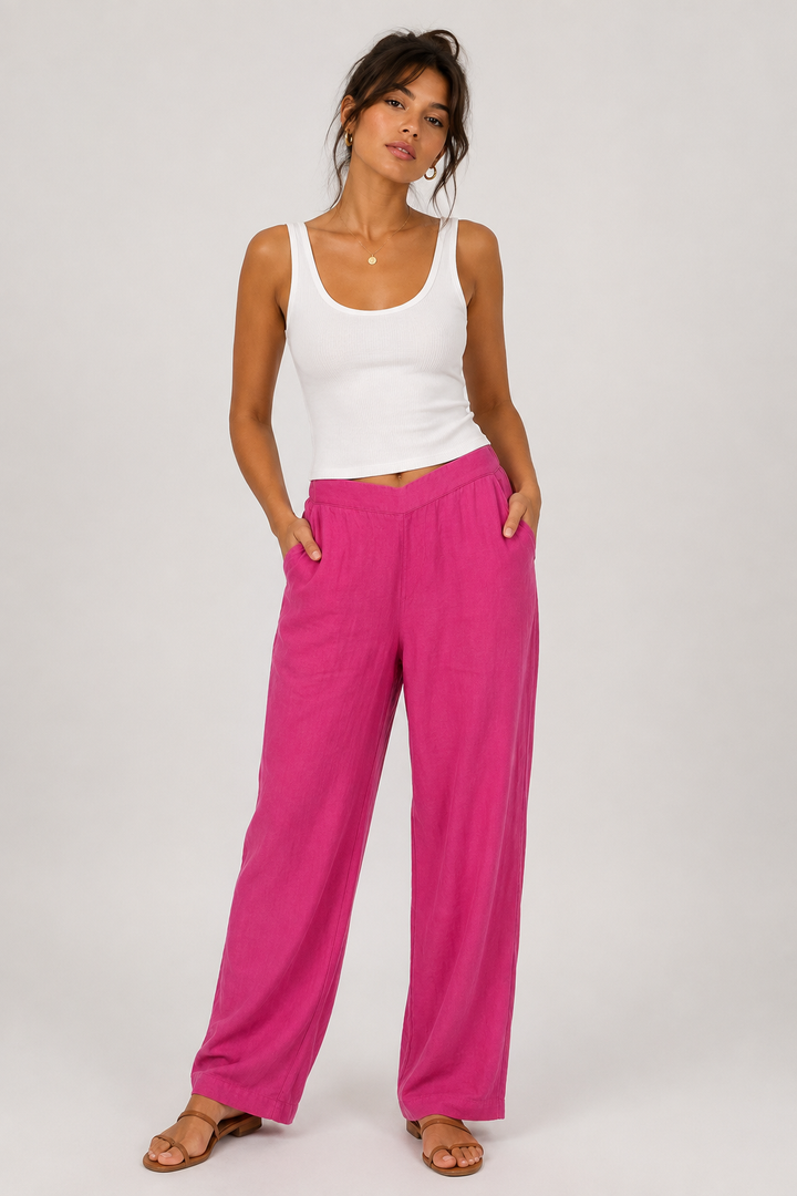 Hot Pink Linen Blend Pants