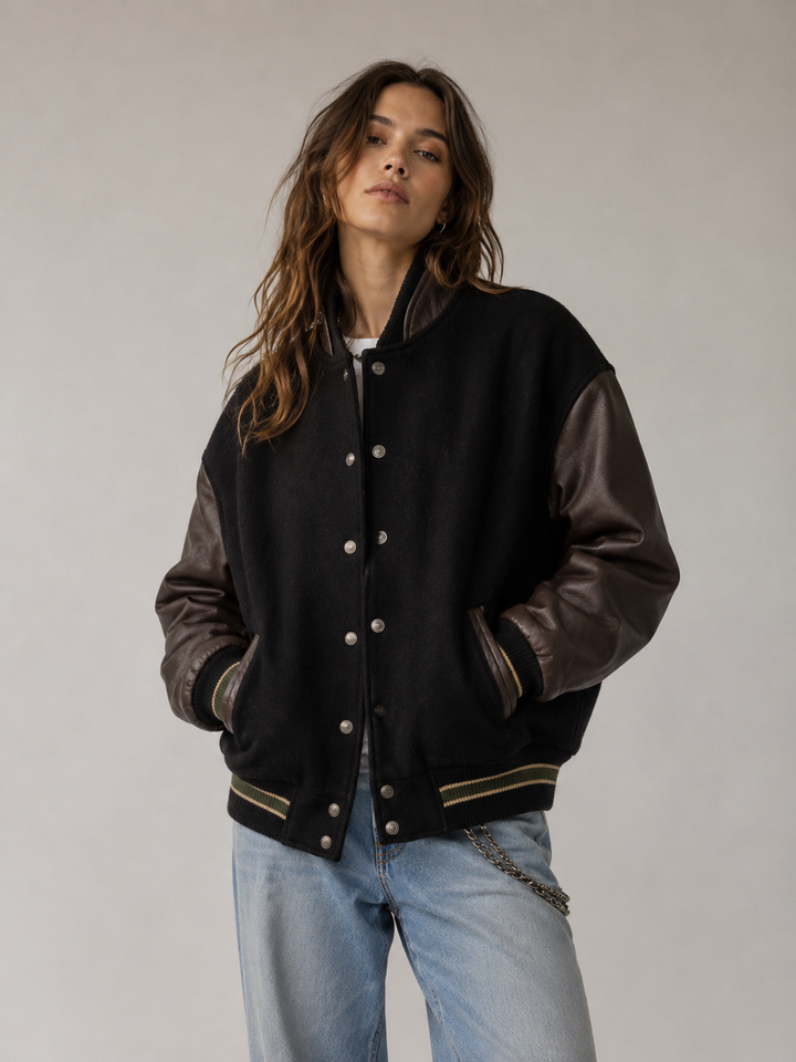Vintage Black + Brown Varsity Jacket