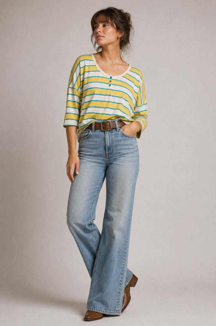 Natlasha Retro Striped Henley Top
