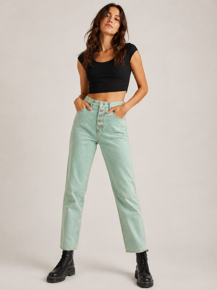 Vintage Platoon Mint Green Button Fly Jeans