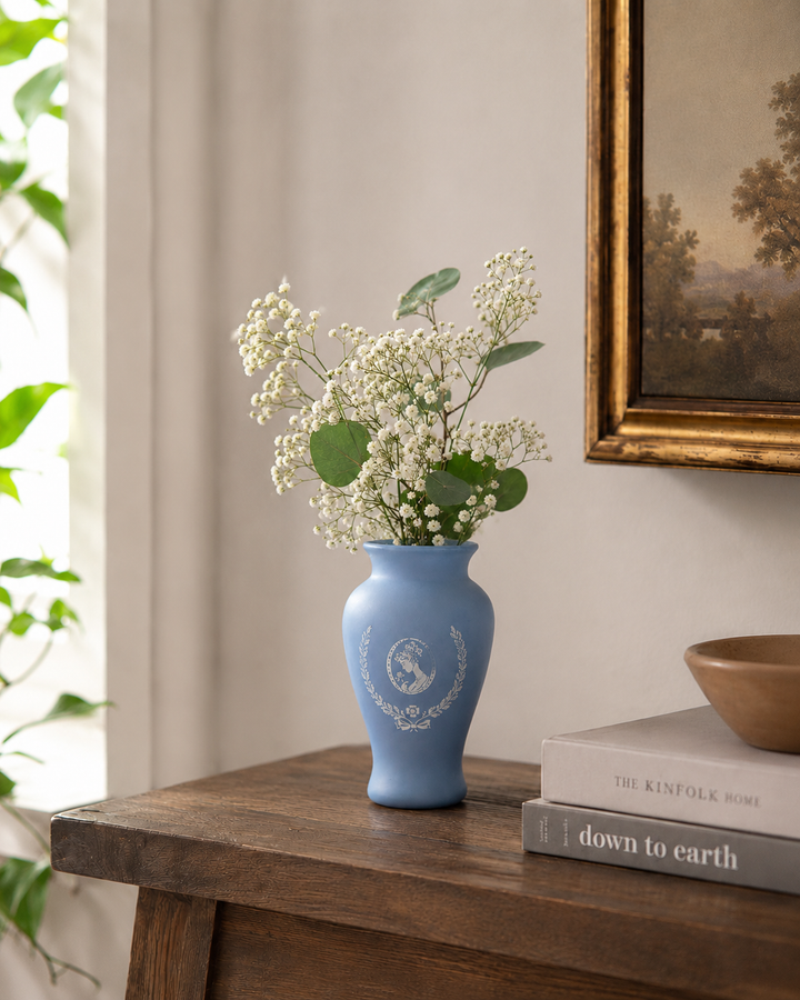 Blue Jasperware Style Cameo Vase