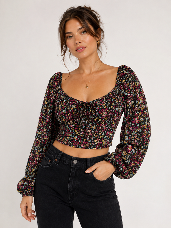 Floral Puff Sleeve Crop Top